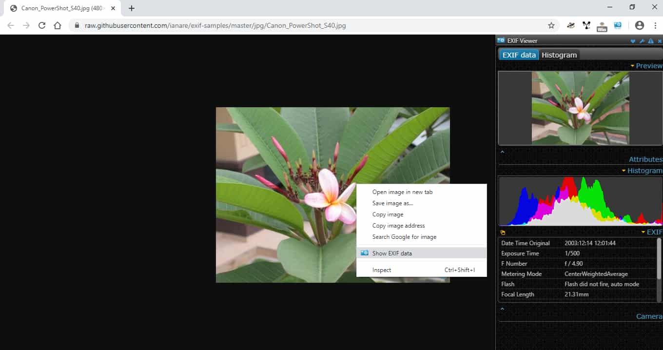 exif data viewer file explorer extenstion